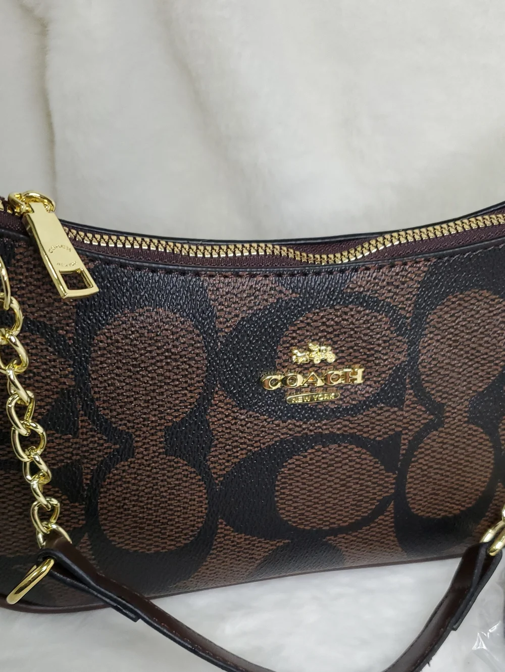 Brown Signature Canvas Shoulder Bag with Gold Chain Inspir@d Luxury Bag